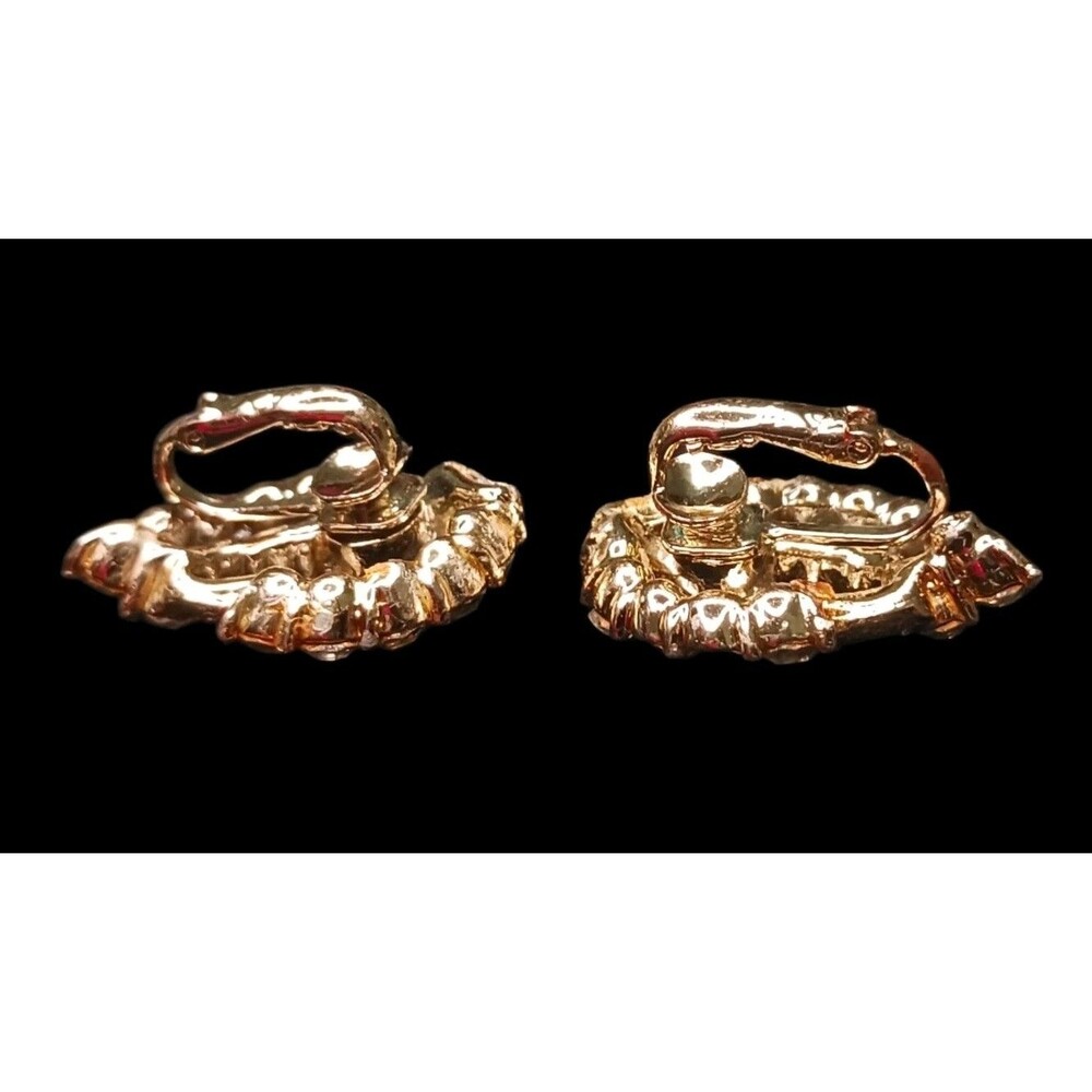 Vintage 50s Signed CORO Pegasus Gold Tone Rhinestone Clip-On Earrings Retro Glam - Picture 3 of 5